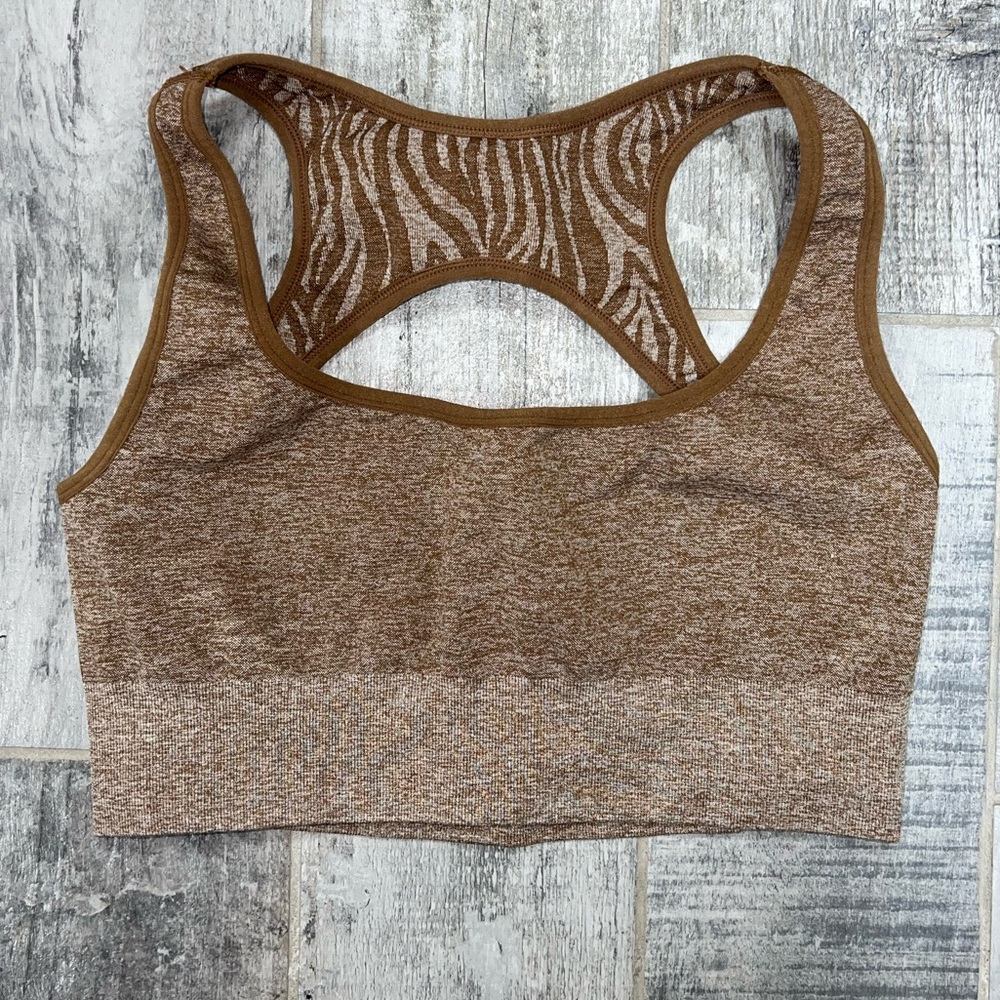 NVGTN Brown Zebra-Accent Seamless Sports Bra